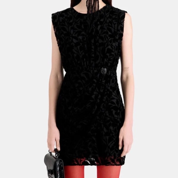 NWT $445 The Kooples Black Devore Velvet Dress Size 1/US Small - Picture 1 of 10